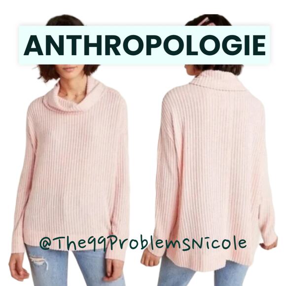 Anthropologie Ribbed Pink Cowlneck Sweater - Picture 1 of 7